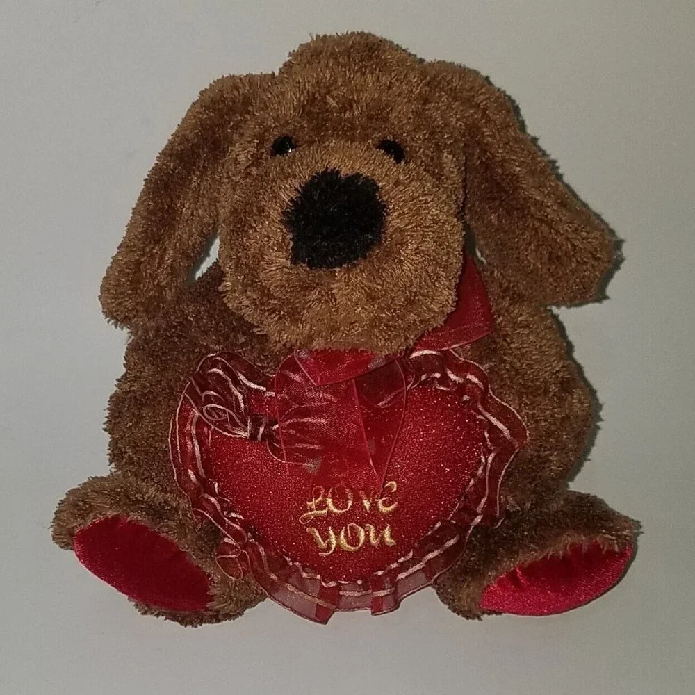 I Love You Brown Puppy Dog Plush Valentine's Day Stuffed Animal Gift Red Heart